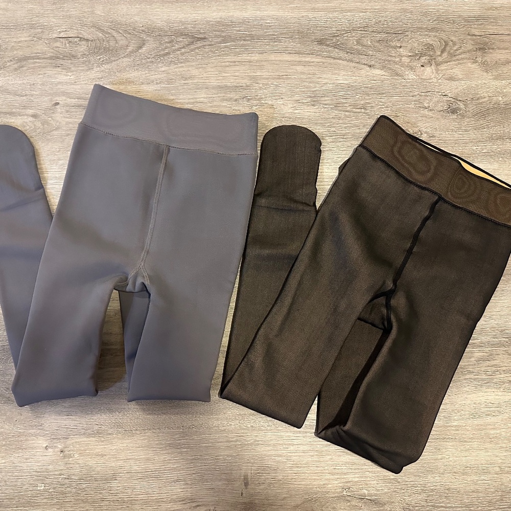 ComfyCo Warm Fleeced Lined Tights - 2 Pairs (Gray & Black) - Picture 4 of 11